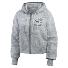 Seattle Seahawks WEAR by Erin Andrews Women's Speckled Fleece Cropped Full-Zip Hoodie - Heather Gray for sale