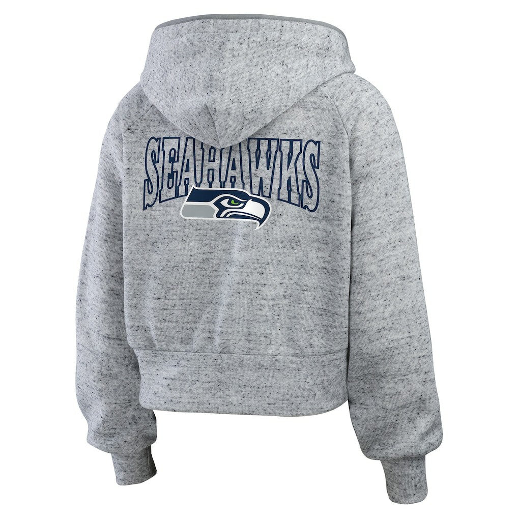 Seattle Seahawks WEAR by Erin Andrews Women's Speckled Fleece Cropped Full-Zip Hoodie - Heather Gray for sale