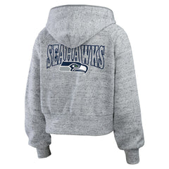 Seattle Seahawks WEAR by Erin Andrews Women's Speckled Fleece Cropped Full-Zip Hoodie - Heather Gray for sale