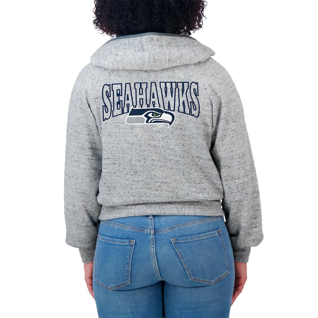 Seattle Seahawks WEAR by Erin Andrews Women's Speckled Fleece Cropped Full-Zip Hoodie - Heather Gray for sale