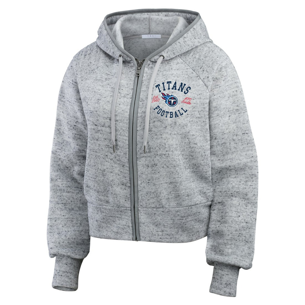 Tennessee Titans WEAR by Erin Andrews Women's Speckled Fleece Cropped Full-Zip Hoodie - Heather Gray for sale