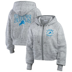 Detroit Lions WEAR by Erin Andrews Women's Speckled Fleece Cropped Full-Zip Hoodie - Heather Gray outlet