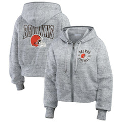 Cleveland Browns WEAR by Erin Andrews Women's Speckled Fleece Cropped Full-Zip Hoodie - Heather Gray outlet
