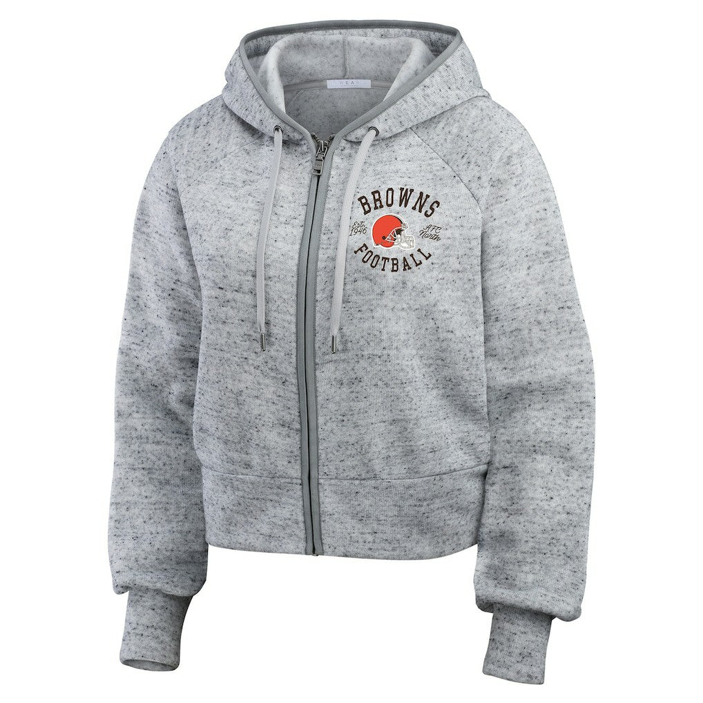 Cleveland Browns WEAR by Erin Andrews Women's Speckled Fleece Cropped Full-Zip Hoodie - Heather Gray outlet