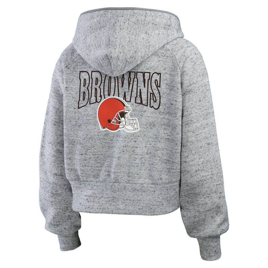 Cleveland Browns WEAR by Erin Andrews Women's Speckled Fleece Cropped Full-Zip Hoodie - Heather Gray outlet
