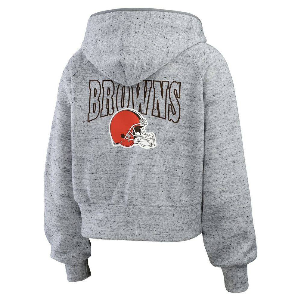 Cleveland Browns WEAR by Erin Andrews Women's Speckled Fleece Cropped Full-Zip Hoodie - Heather Gray outlet