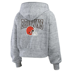 Cleveland Browns WEAR by Erin Andrews Women's Speckled Fleece Cropped Full-Zip Hoodie - Heather Gray outlet