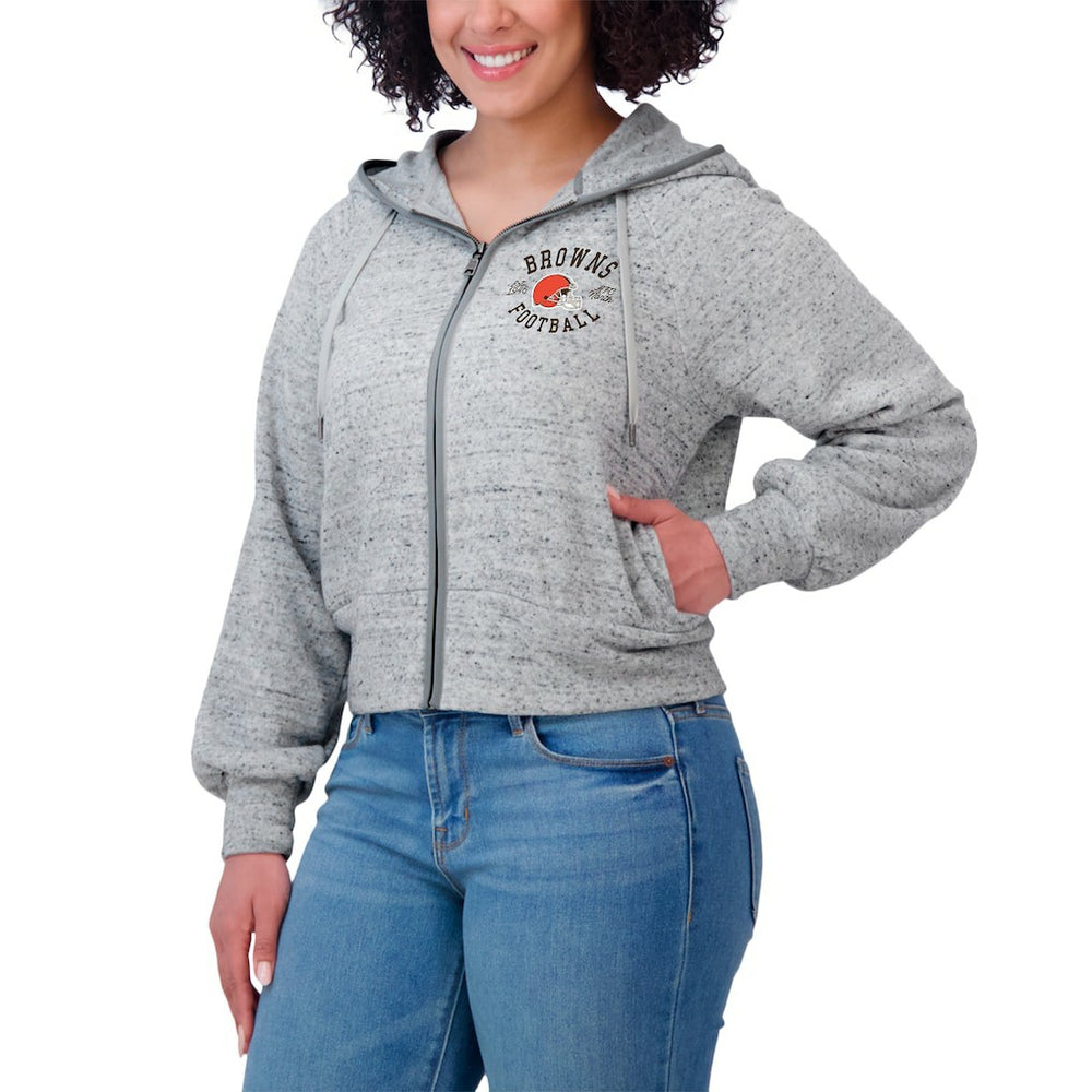 Cleveland Browns WEAR by Erin Andrews Women's Speckled Fleece Cropped Full-Zip Hoodie - Heather Gray outlet