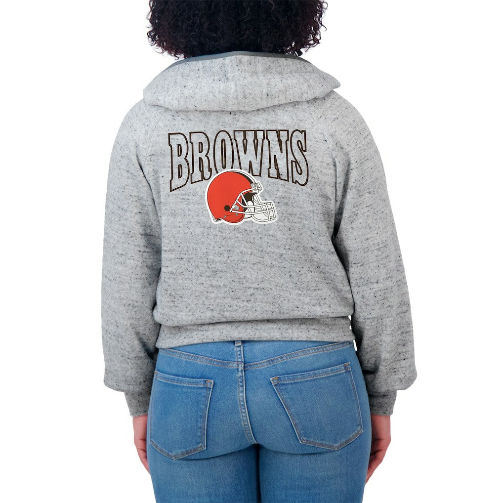 Cleveland Browns WEAR by Erin Andrews Women's Speckled Fleece Cropped Full-Zip Hoodie - Heather Gray outlet