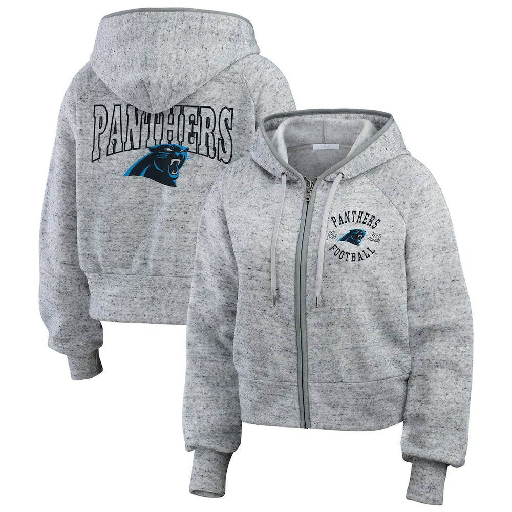 Carolina Panthers WEAR by Erin Andrews Women's Speckled Fleece Cropped Full-Zip Hoodie - Heather Gray online