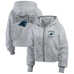 Carolina Panthers WEAR by Erin Andrews Women's Speckled Fleece Cropped Full-Zip Hoodie - Heather Gray online