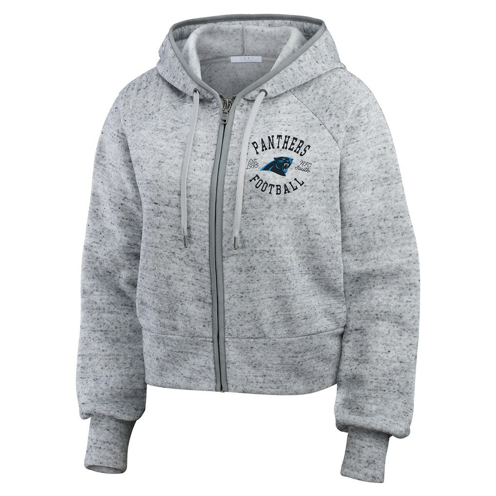 Carolina Panthers WEAR by Erin Andrews Women's Speckled Fleece Cropped Full-Zip Hoodie - Heather Gray online