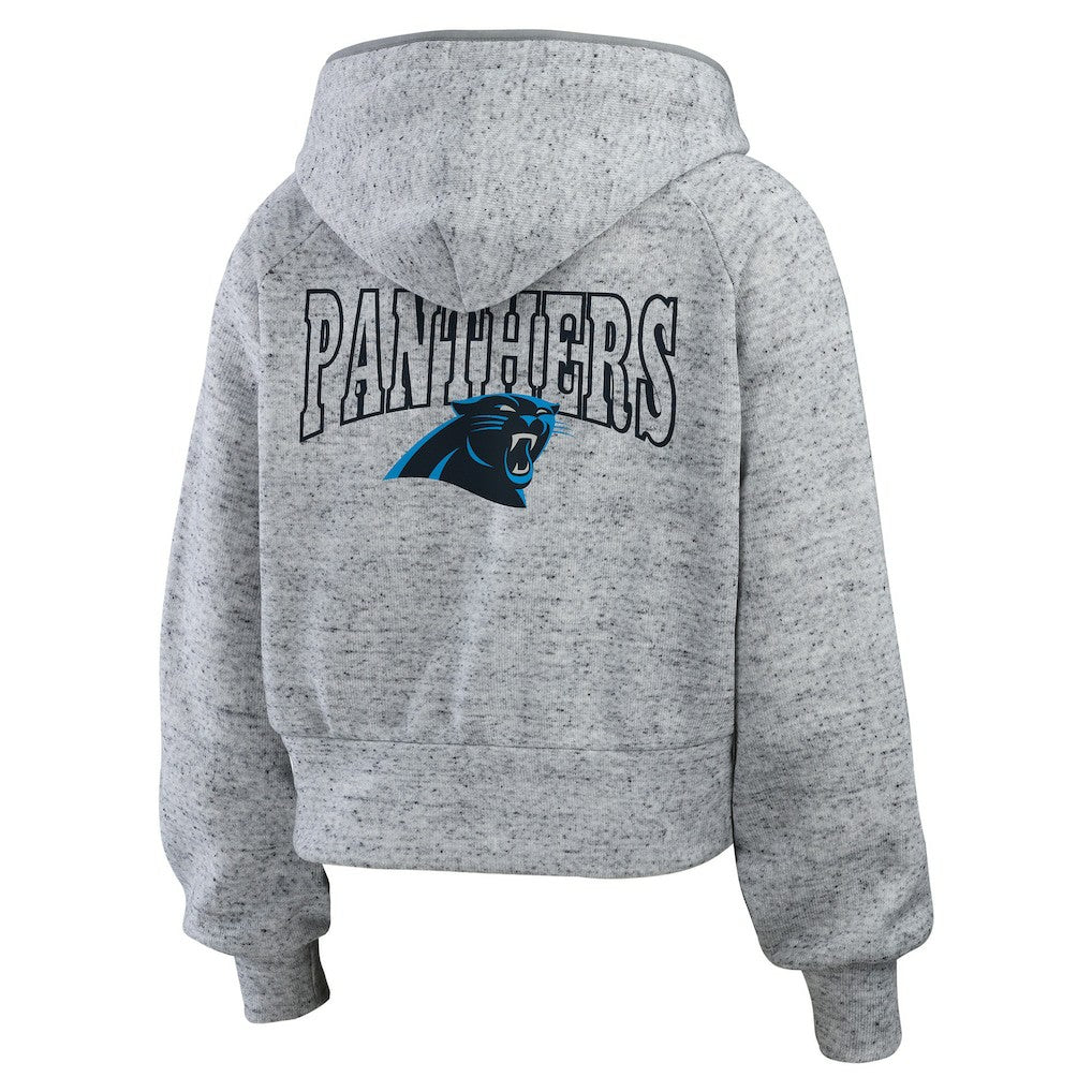 Carolina Panthers WEAR by Erin Andrews Women's Speckled Fleece Cropped Full-Zip Hoodie - Heather Gray online