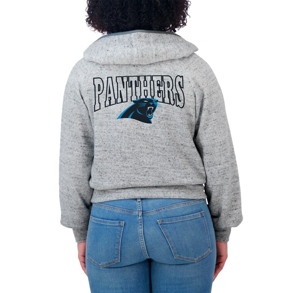 Carolina Panthers WEAR by Erin Andrews Women's Speckled Fleece Cropped Full-Zip Hoodie - Heather Gray online