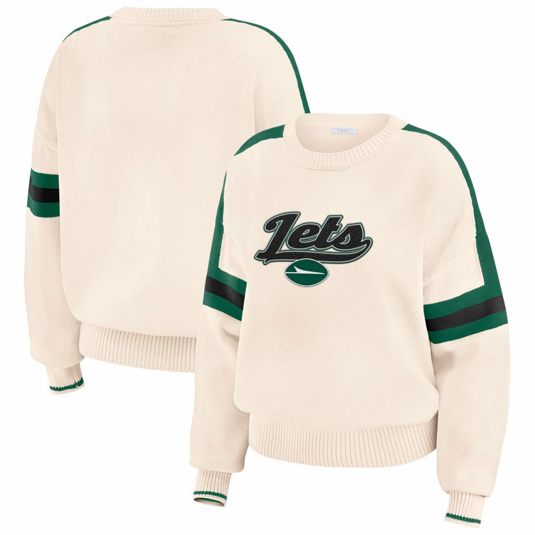 New York Jets WEAR by Erin Andrews Women's Stripe Pullover Sweater - Cream for sale
