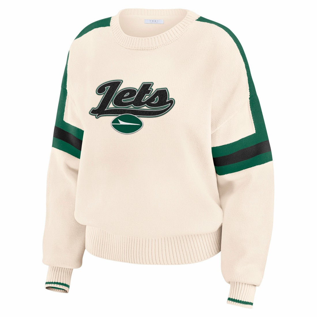 New York Jets WEAR by Erin Andrews Women's Stripe Pullover Sweater - Cream for sale