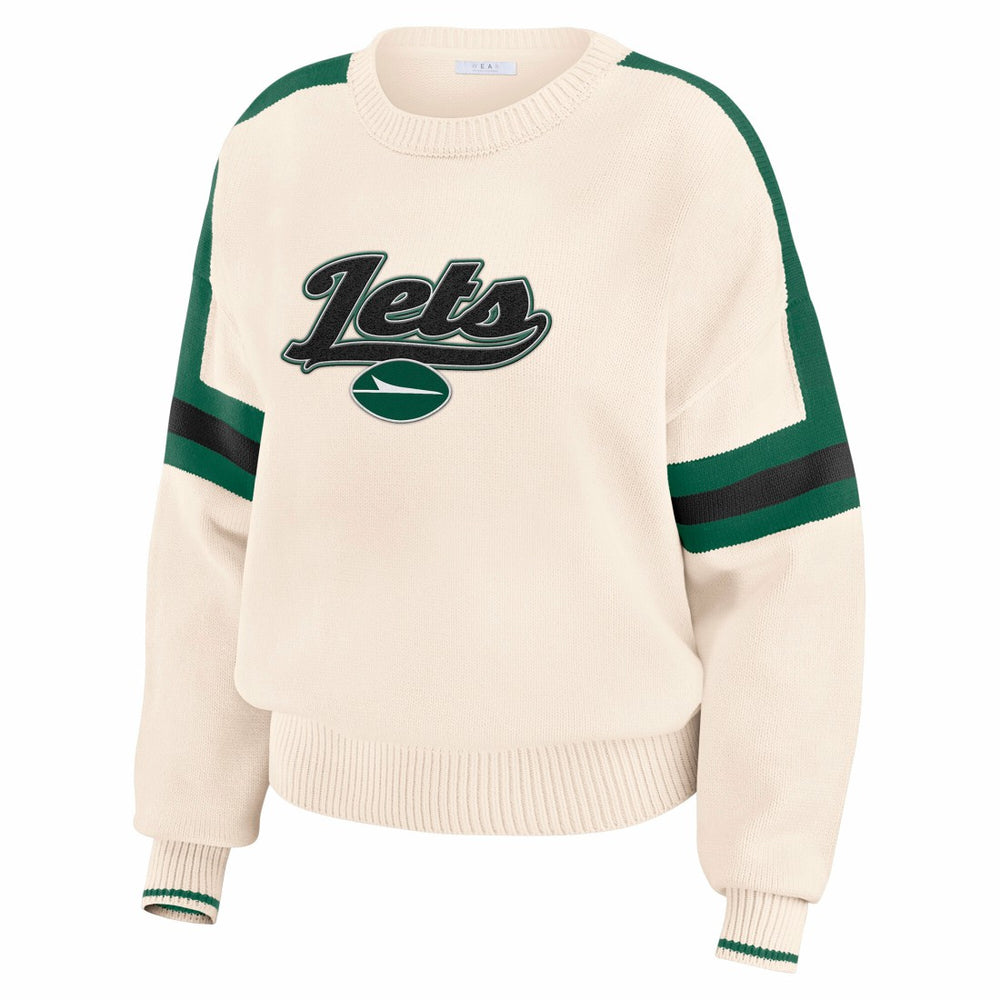New York Jets WEAR by Erin Andrews Women's Stripe Pullover Sweater - Cream for sale