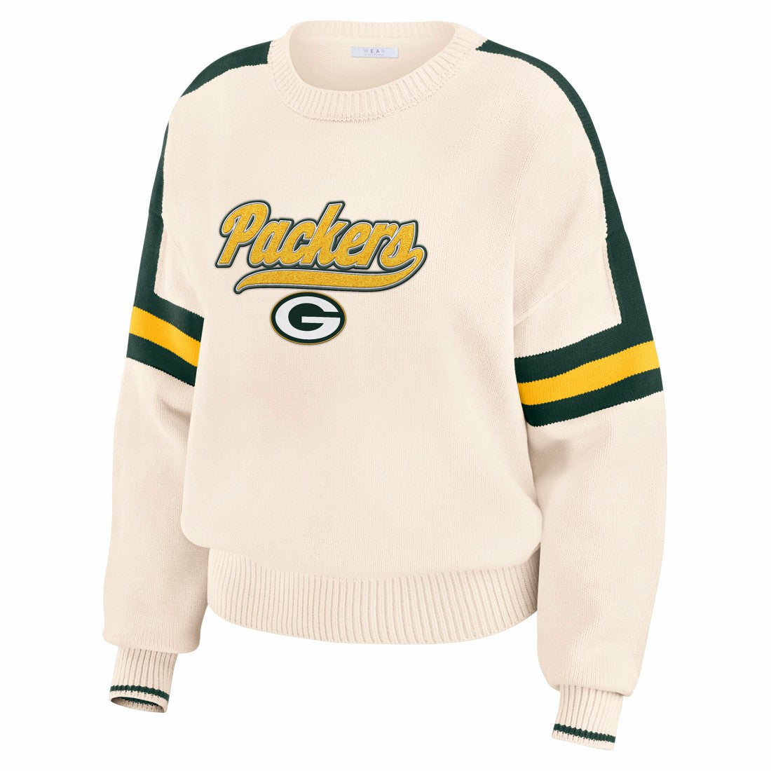 Green Bay Packers WEAR by Erin Andrews Women's Stripe Pullover Sweater - Cream discount