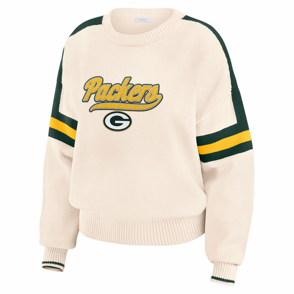 Green Bay Packers WEAR by Erin Andrews Women's Stripe Pullover Sweater - Cream discount