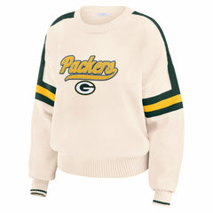 Green Bay Packers WEAR by Erin Andrews Women's Stripe Pullover Sweater - Cream discount