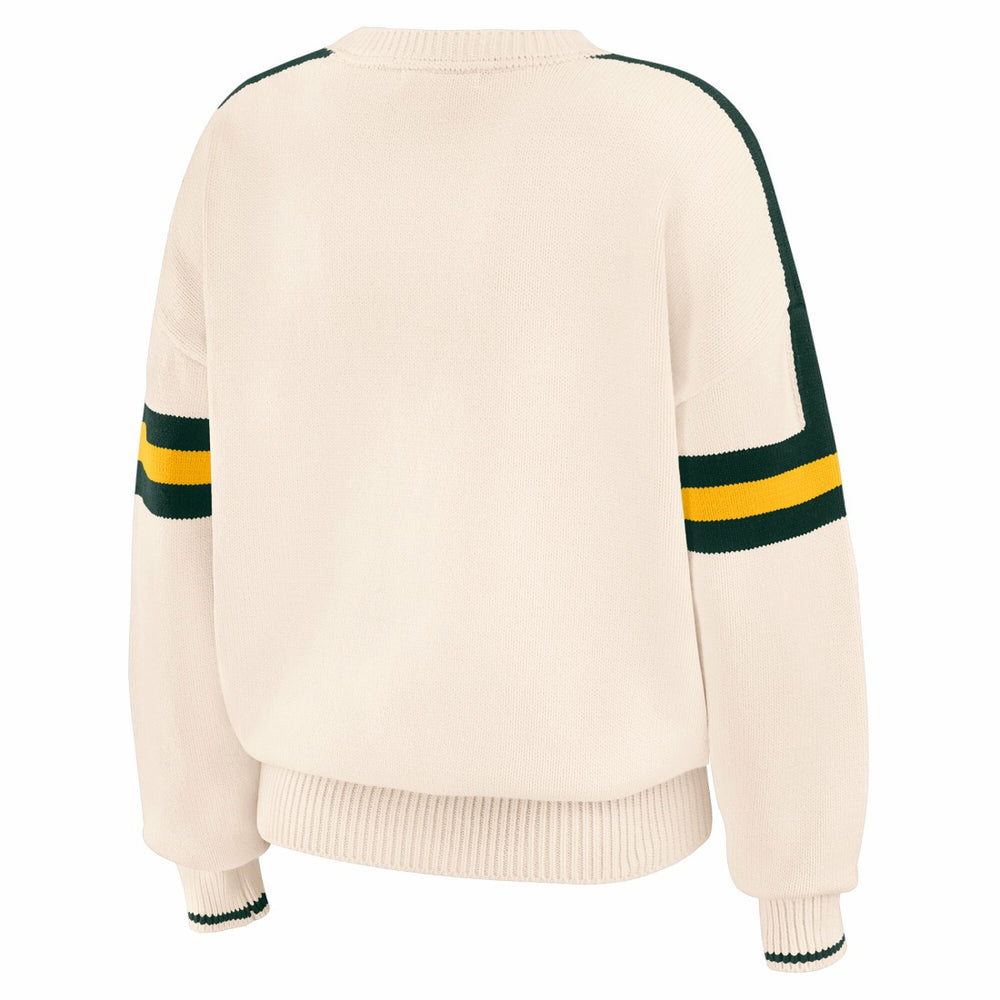 Green Bay Packers WEAR by Erin Andrews Women's Stripe Pullover Sweater - Cream discount