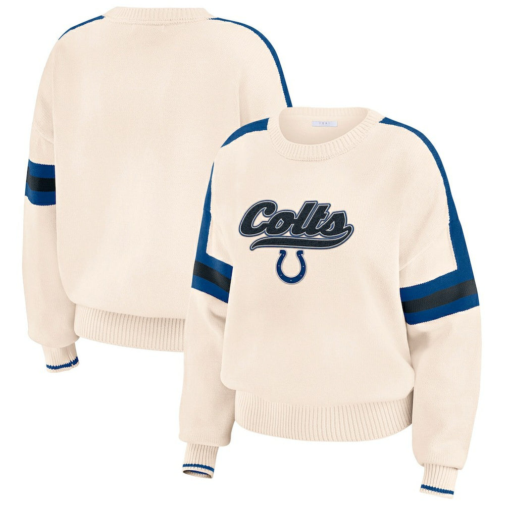 Indianapolis Colts WEAR by Erin Andrews Women's Stripe Pullover Sweater - Cream for sale