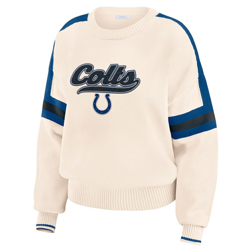 Indianapolis Colts WEAR by Erin Andrews Women's Stripe Pullover Sweater - Cream for sale