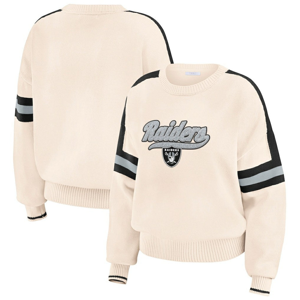 Las Vegas Raiders WEAR by Erin Andrews Women's Stripe Pullover Sweater - Cream on sale