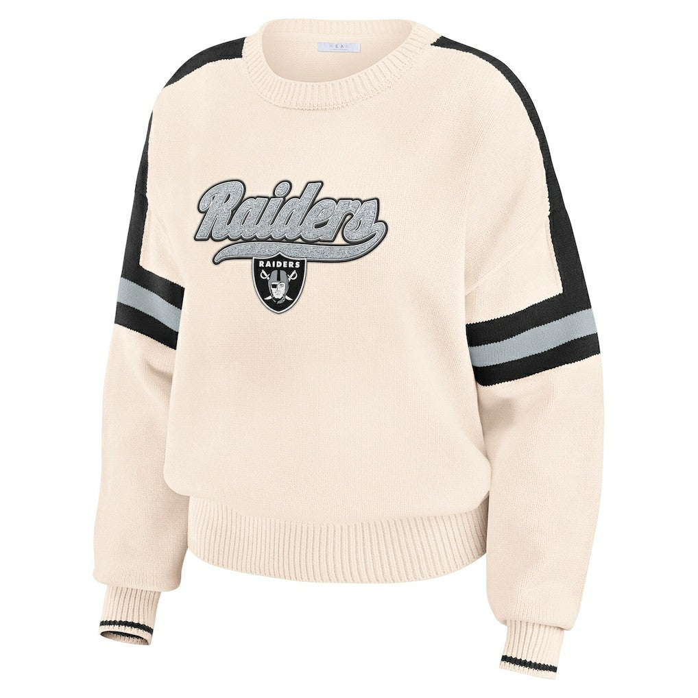 Las Vegas Raiders WEAR by Erin Andrews Women's Stripe Pullover Sweater - Cream on sale