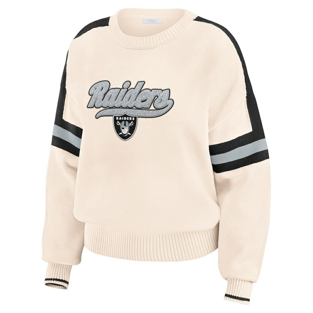 Las Vegas Raiders WEAR by Erin Andrews Women's Stripe Pullover Sweater - Cream on sale