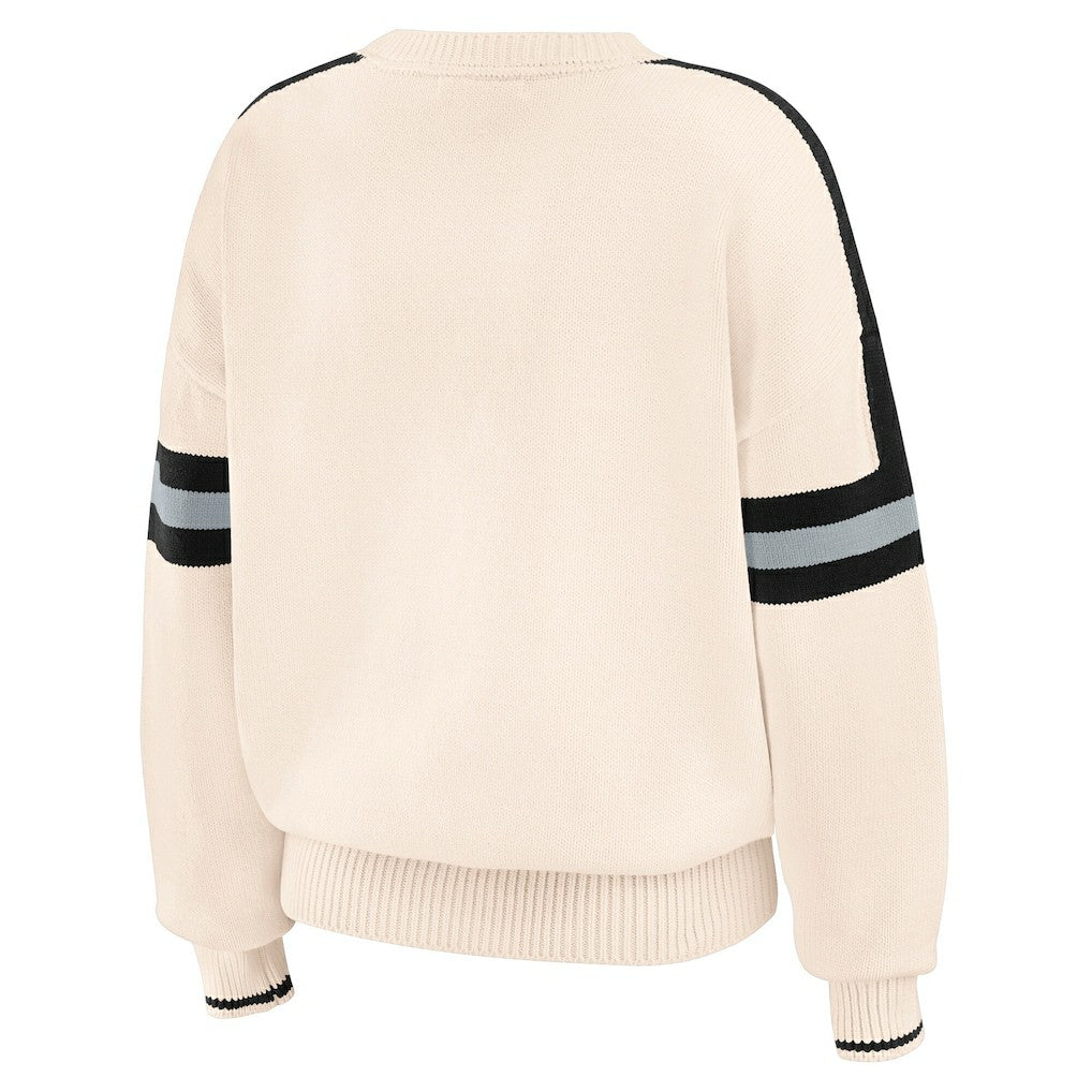 Las Vegas Raiders WEAR by Erin Andrews Women's Stripe Pullover Sweater - Cream on sale