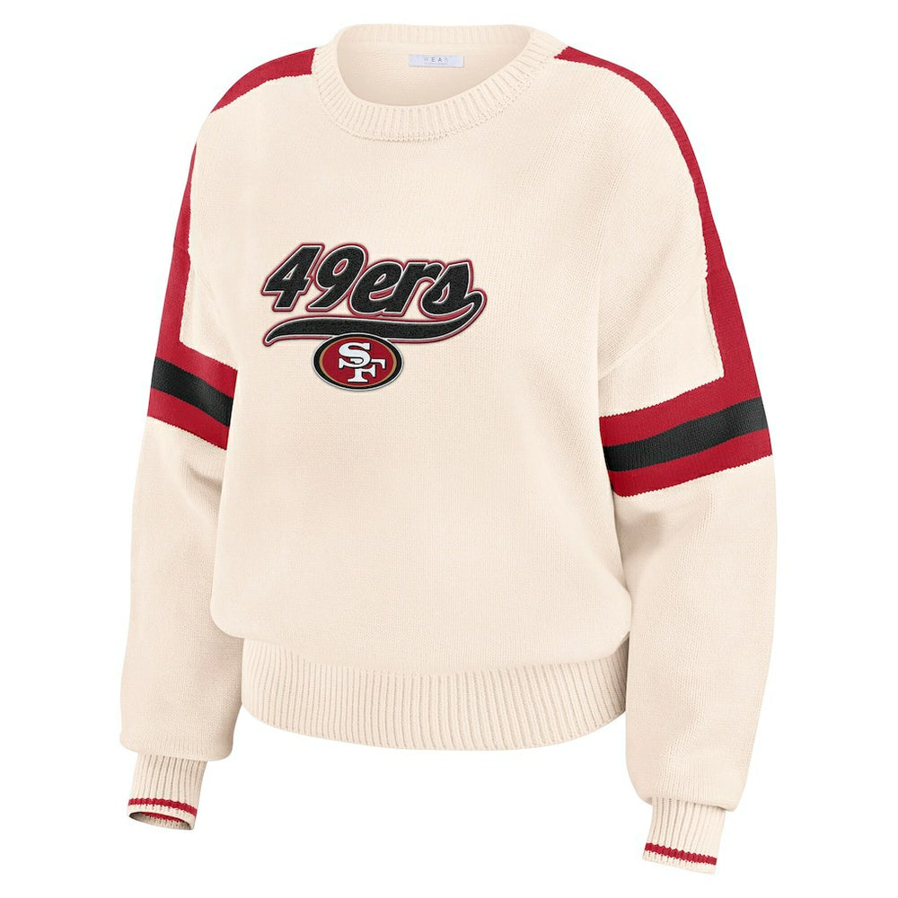 San Francisco 49ers WEAR by Erin Andrews Women's Stripe Pullover Sweater - Cream sale