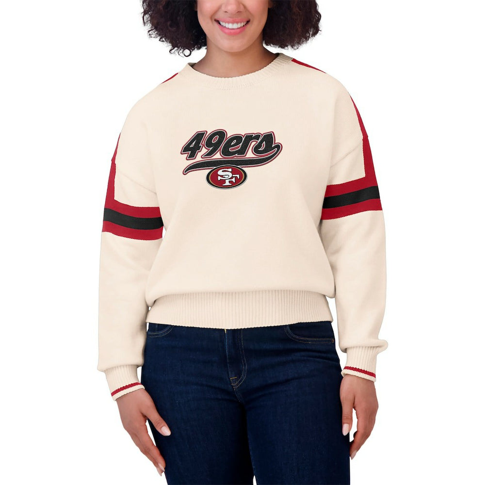 San Francisco 49ers WEAR by Erin Andrews Women's Stripe Pullover Sweater - Cream sale