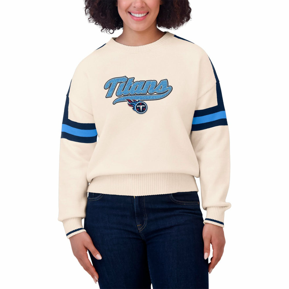 Tennessee Titans WEAR by Erin Andrews Women's Stripe Pullover Sweater - Cream online