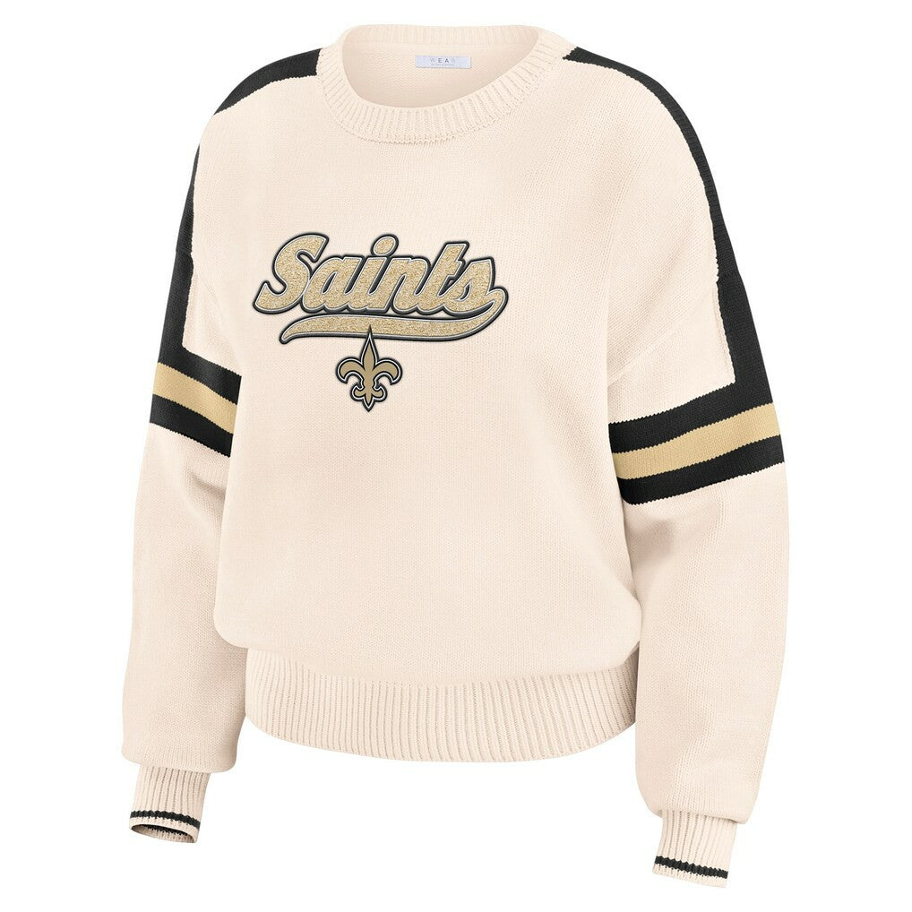 New Orleans Saints WEAR by Erin Andrews Women's Stripe Pullover Sweater - Cream online