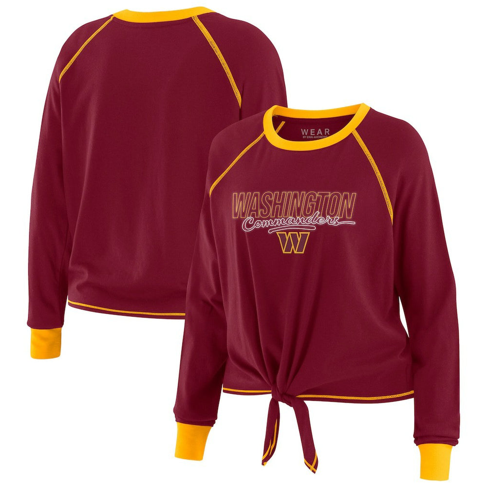 Washington Commanders WEAR by Erin Andrews Women's Tie-Front Long Sleeve T-Shirt - Burgundy cheap