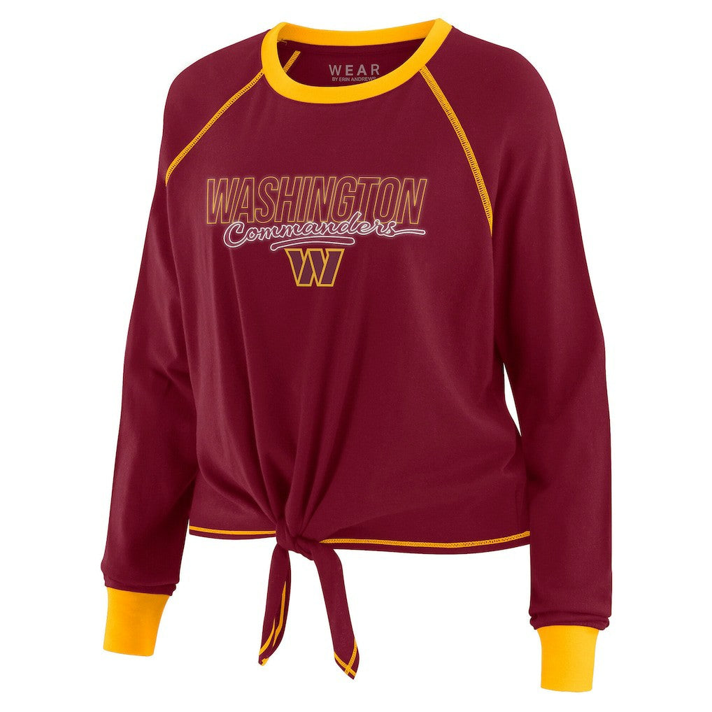 Washington Commanders WEAR by Erin Andrews Women's Tie-Front Long Sleeve T-Shirt - Burgundy cheap