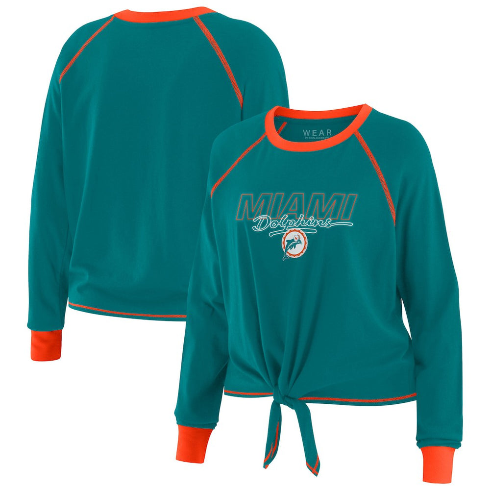 Miami Dolphins WEAR by Erin Andrews Women's Tie-Front Long Sleeve T-Shirt - Aqua outlet