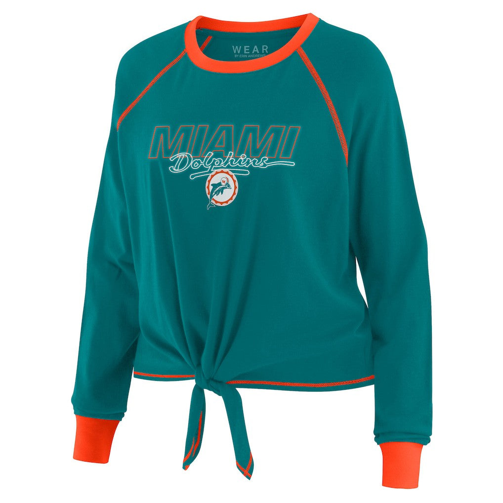 Miami Dolphins WEAR by Erin Andrews Women's Tie-Front Long Sleeve T-Shirt - Aqua outlet