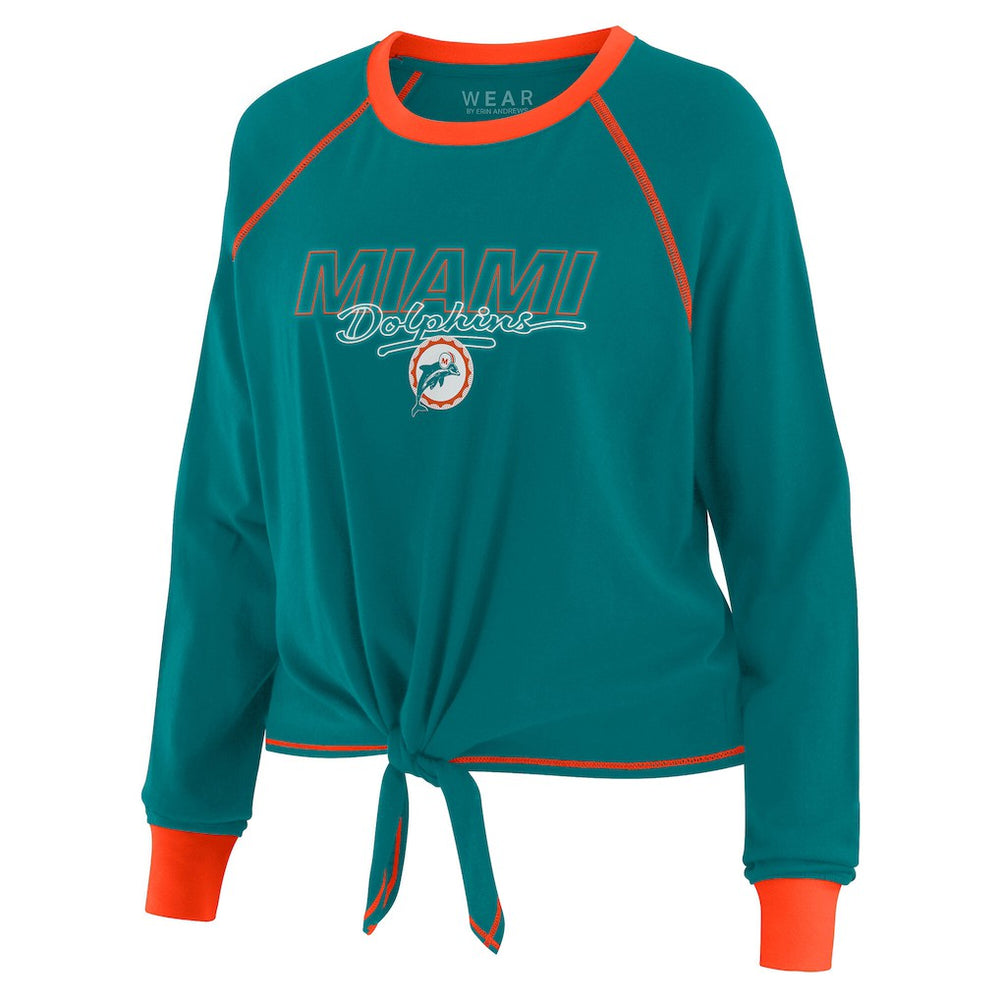 Miami Dolphins WEAR by Erin Andrews Women's Tie-Front Long Sleeve T-Shirt - Aqua outlet