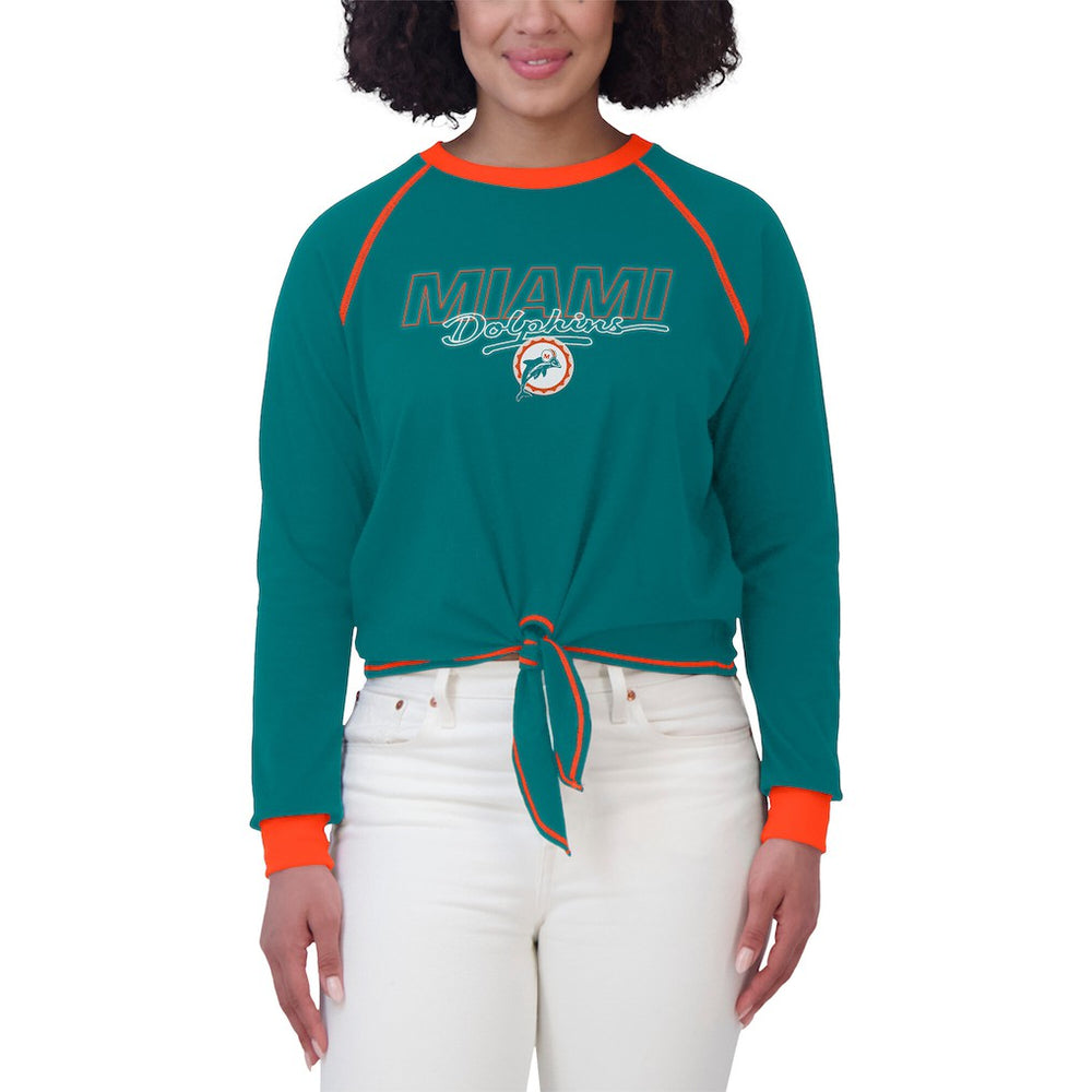 Miami Dolphins WEAR by Erin Andrews Women's Tie-Front Long Sleeve T-Shirt - Aqua outlet