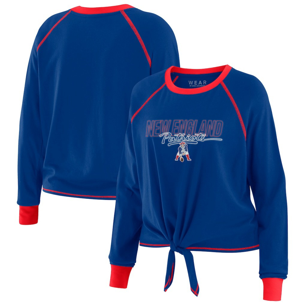 New England Patriots WEAR by Erin Andrews Women's Tie-Front Long Sleeve T-Shirt - Royal for sale