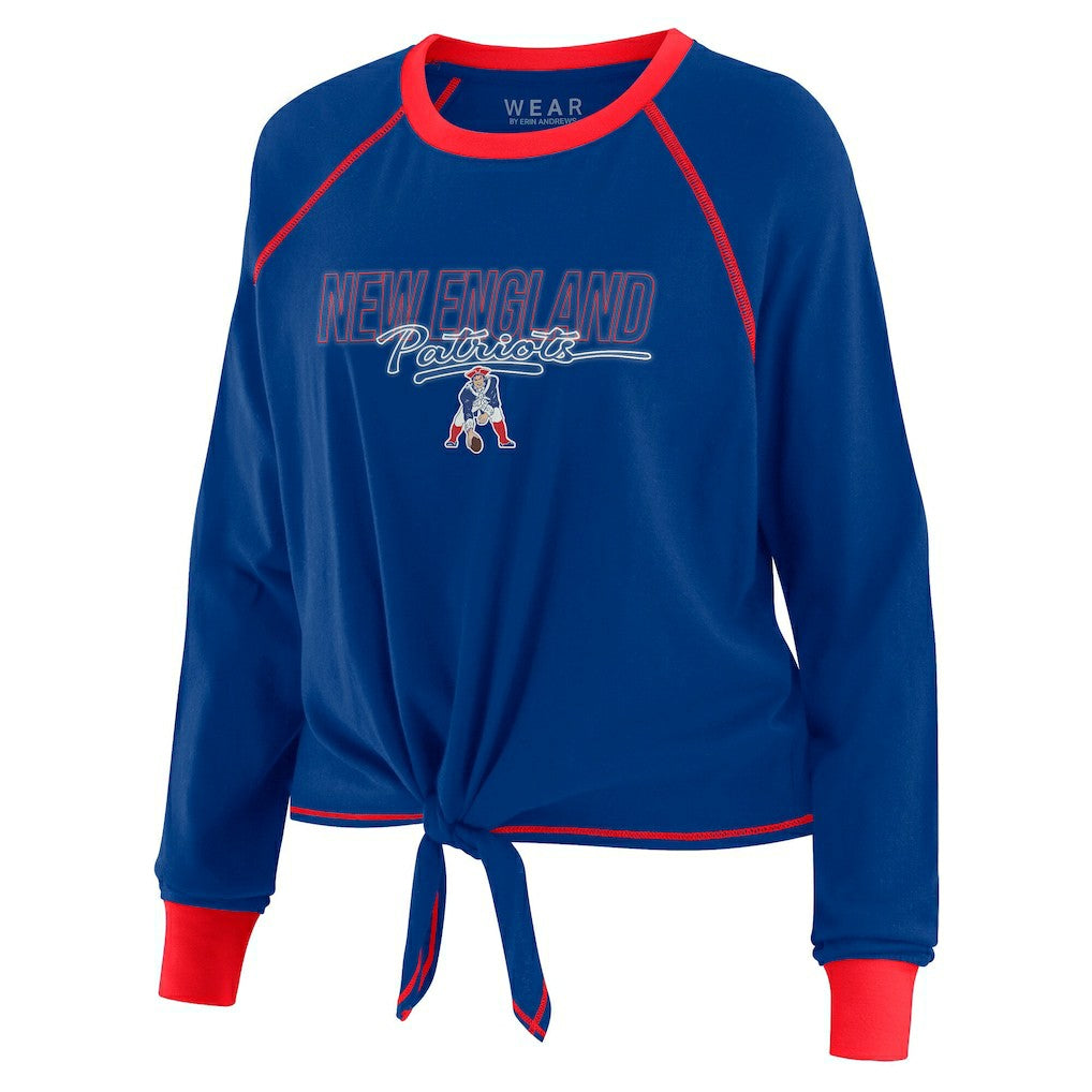 New England Patriots WEAR by Erin Andrews Women's Tie-Front Long Sleeve T-Shirt - Royal for sale