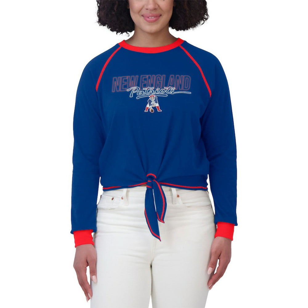 New England Patriots WEAR by Erin Andrews Women's Tie-Front Long Sleeve T-Shirt - Royal for sale