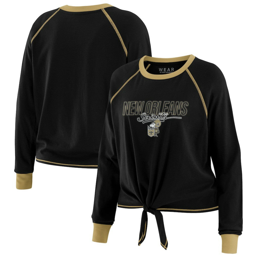 New Orleans Saints WEAR by Erin Andrews Women's Tie-Front Long Sleeve T-Shirt - Black on sale