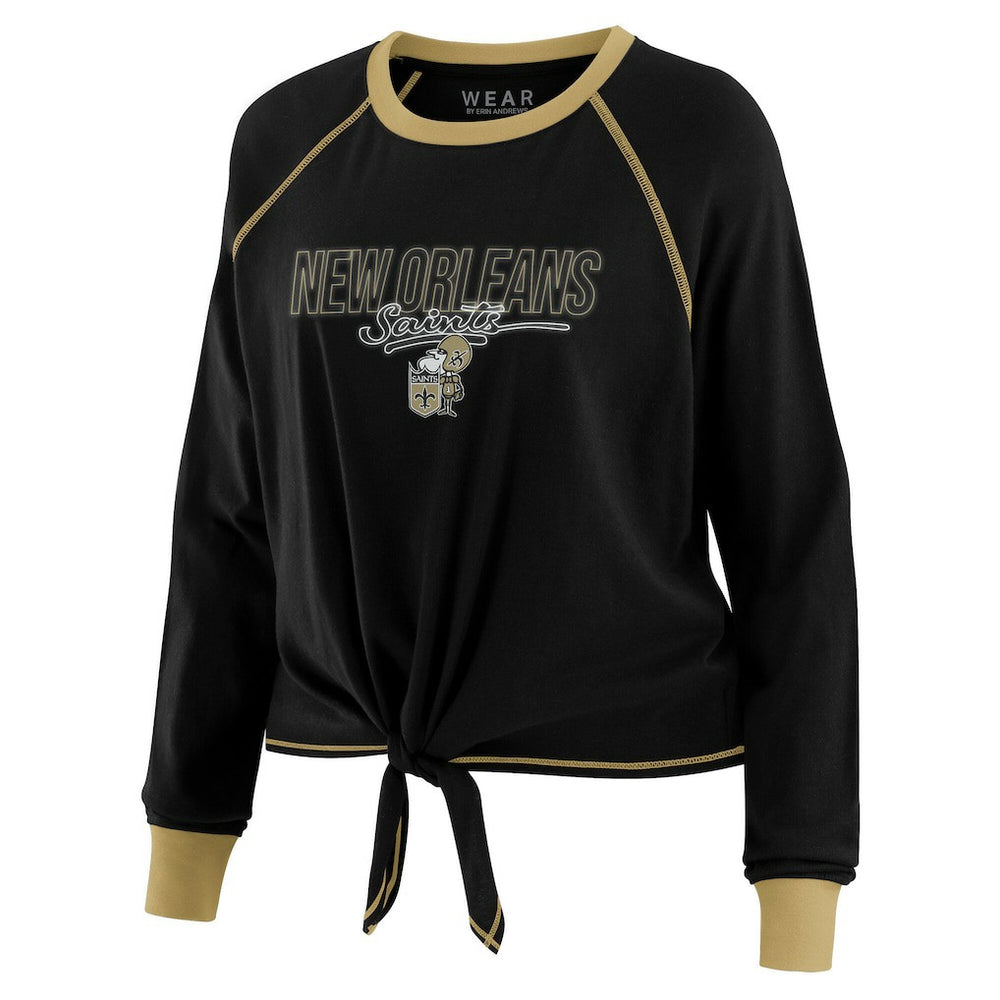 New Orleans Saints WEAR by Erin Andrews Women's Tie-Front Long Sleeve T-Shirt - Black on sale