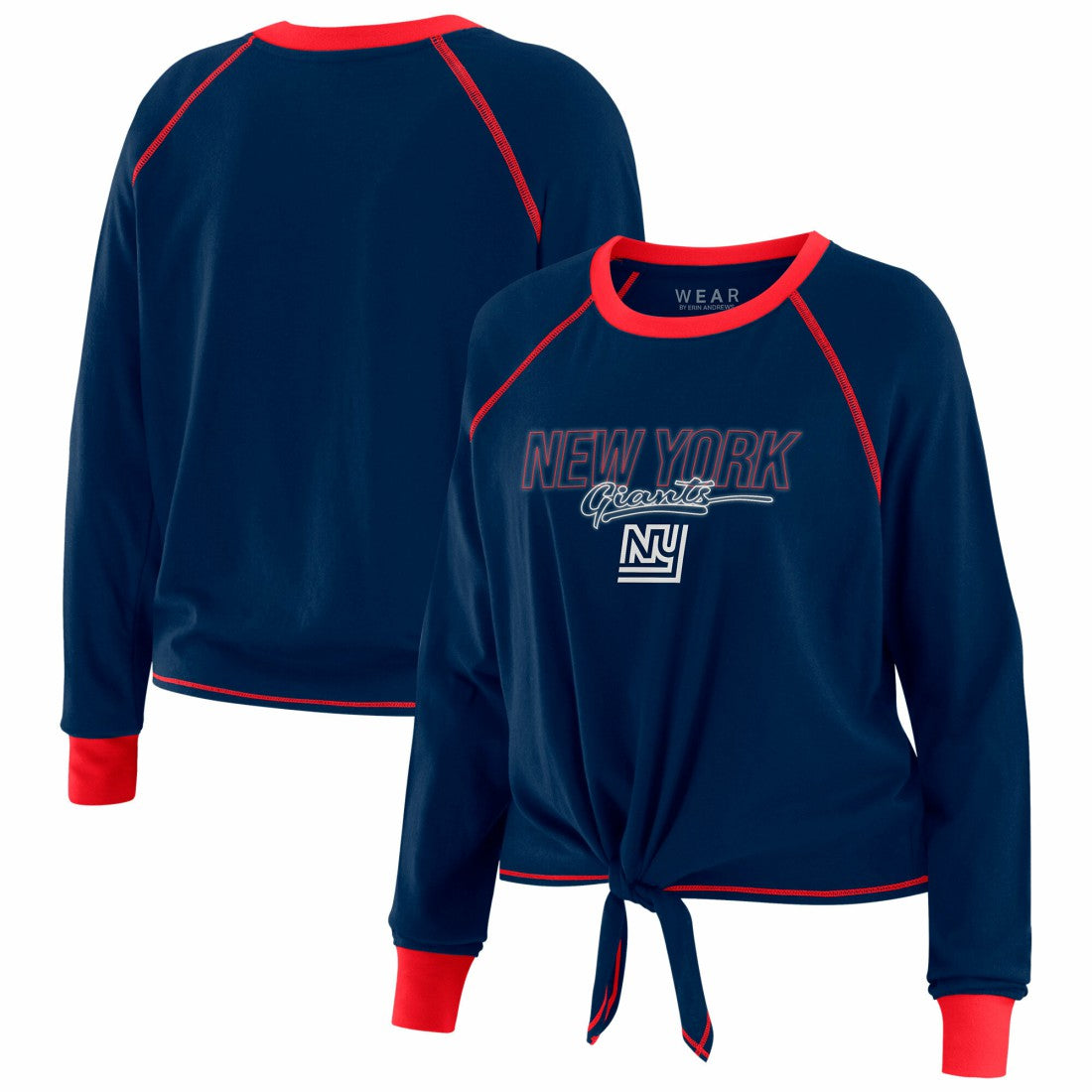 New York Giants WEAR by Erin Andrews Women's Tie-Front Long Sleeve T-Shirt - Royal discount