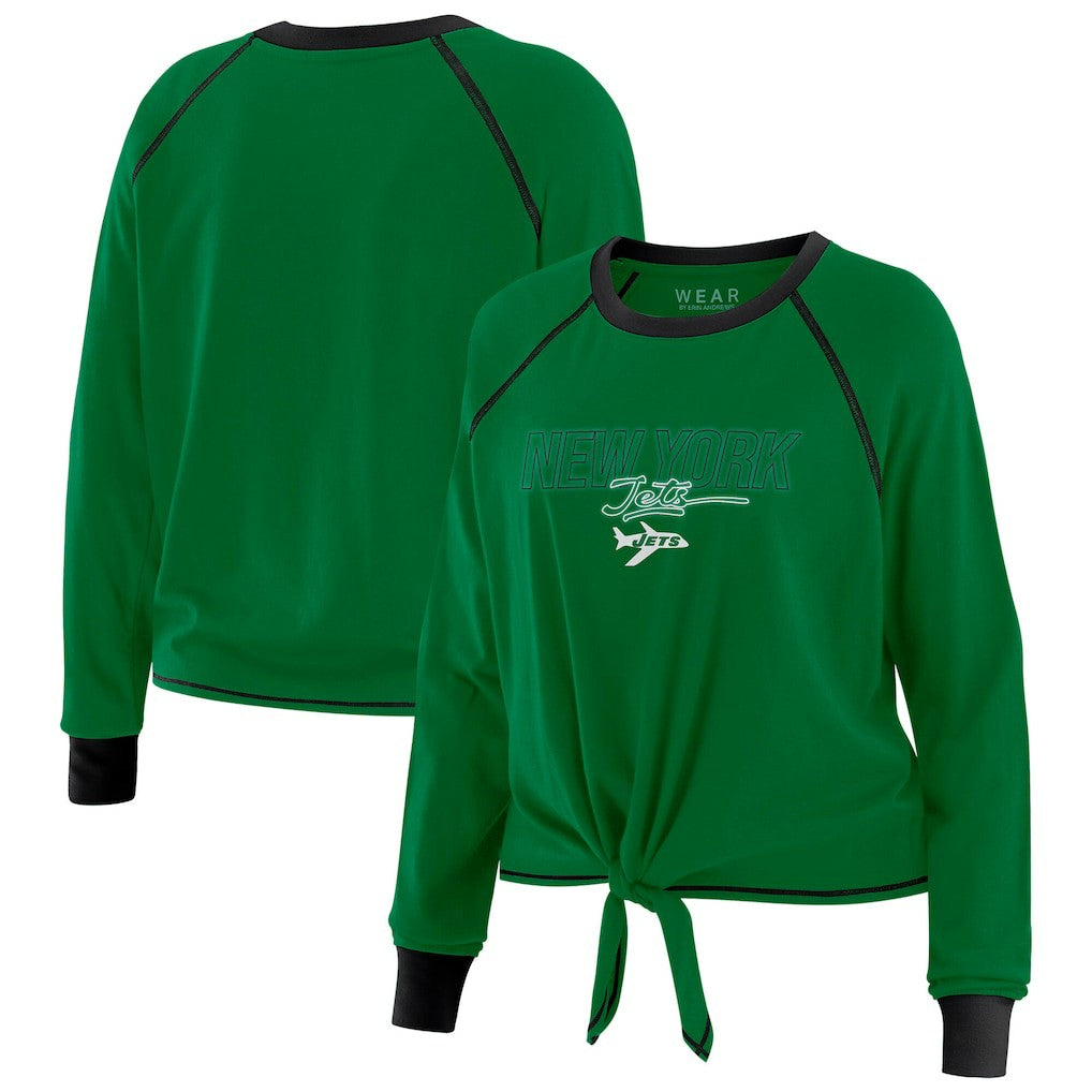 New York Jets WEAR by Erin Andrews Women's Tie-Front Long Sleeve T-Shirt - Green on sale