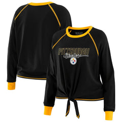 Pittsburgh Steelers WEAR by Erin Andrews Women's Tie-Front Long Sleeve T-Shirt - Black sale