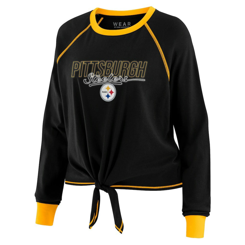Pittsburgh Steelers WEAR by Erin Andrews Women's Tie-Front Long Sleeve T-Shirt - Black sale
